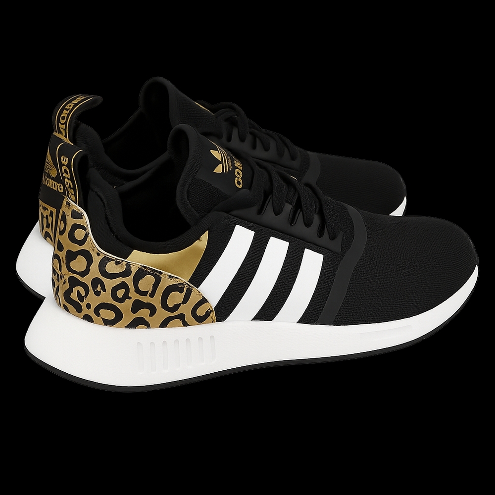 Adidas Black and Gold Sneakers with Leopard Print